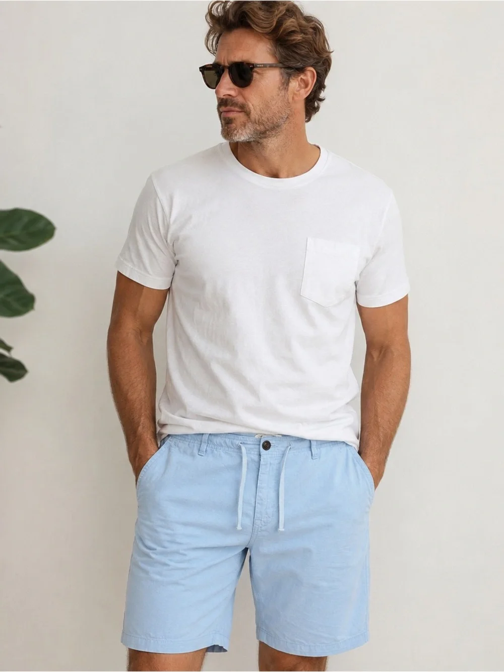 Lucky Brand Chino Shorts Men’s Size 38 Linen Blend Light Blue Flat Front Casual